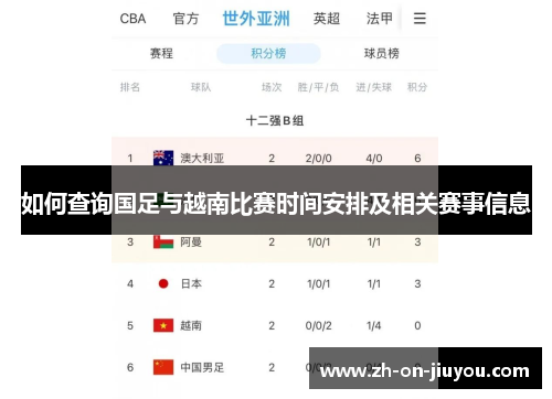 如何查询国足与越南比赛时间安排及相关赛事信息