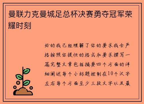 曼联力克曼城足总杯决赛勇夺冠军荣耀时刻 曼联力克曼城足总杯决赛勇夺冠军荣耀时刻